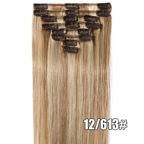 8pcs Clip In 100% Real Remy Human Hair Extensions Ombre Full Head Long Highlight - Picture 18 of 31