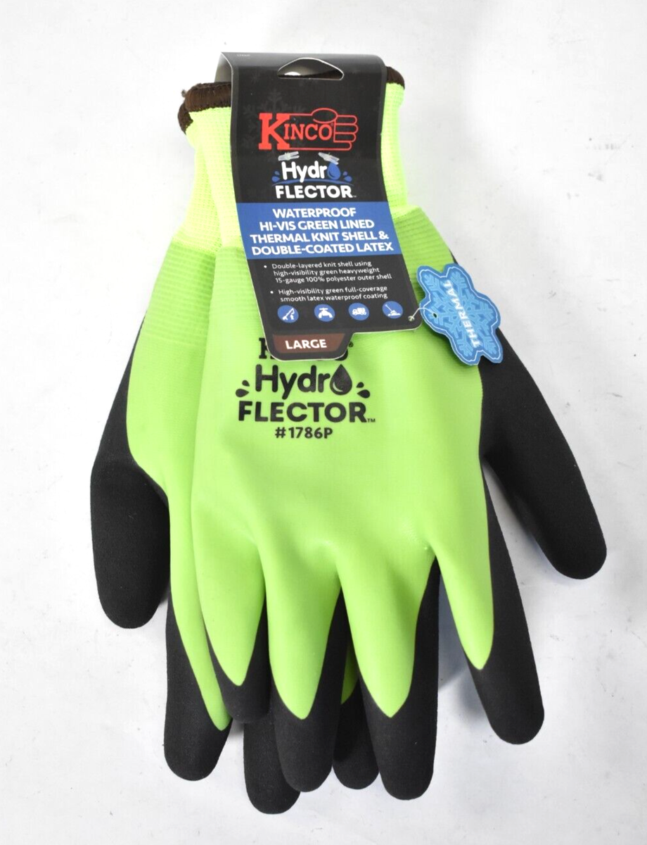 Kinco Hydro Flector Waterproof Hi-Vis Green Lined Latex Work Gloves Thermal