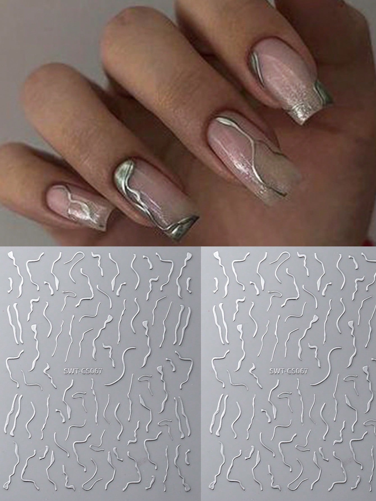 Metallic Linear Nail Art Stickers 2pcs Silver Stripe Line Nail Art ...