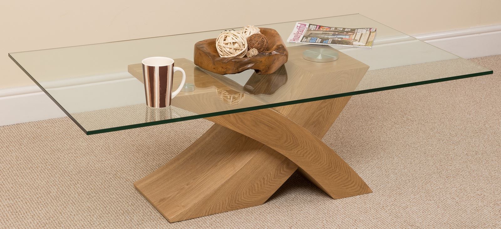 Milano Stylish Glass and Wood Coffee Table Modern Living Room Table