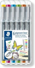 Staedtler 6 Pigment Liner Pens Assorted Colors 30805S2SB6