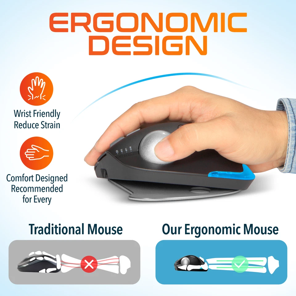 Delton T100 Wireless Trackball Mouse, Rechargeable Computer Mouse, Black - Image 3 of 4