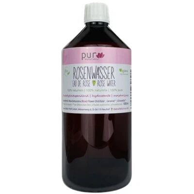 PUR MANUFAKTUR 1000 ml Rosenwasser bio 100% naturreines Rosen-Hydrolat in PET-Flasche