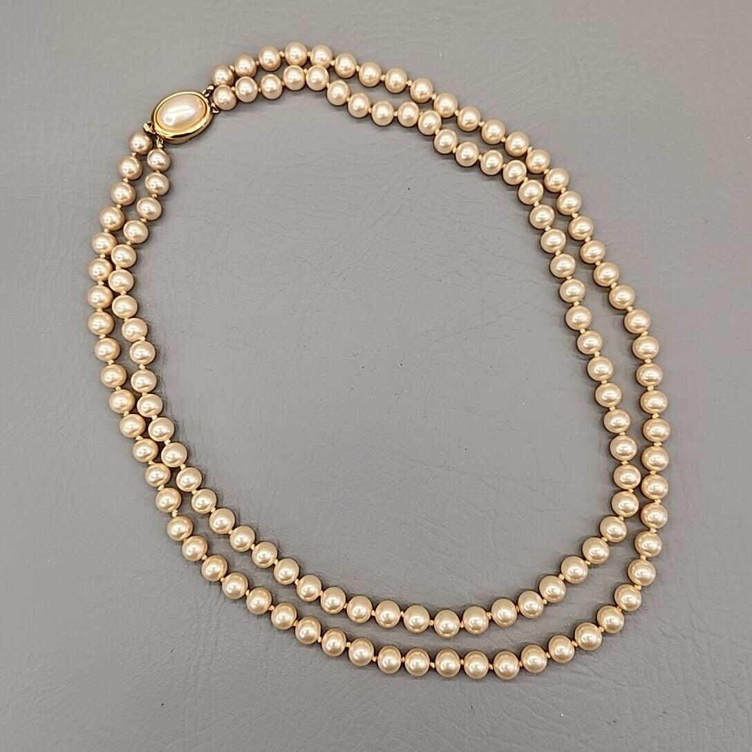Trifari Beaded Necklace Vtg Imitation Pearl Cream… - image 7