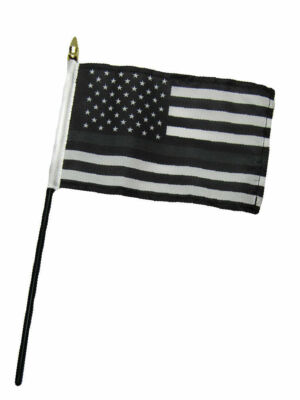 USA Thin Grey Gray Line American 4''x6'' Flag Desk Set Table Stick Staff