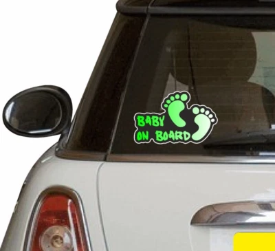ICONIC ART FACTORY GREEN Baby On Board Funny Car Child Children Window Bumper Sticker Vinyl Decal