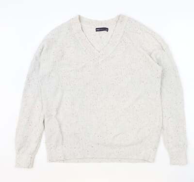 Marks and Spencer Damen Pullover Grau V-Ausschnitt Baumwollmischung Größe M