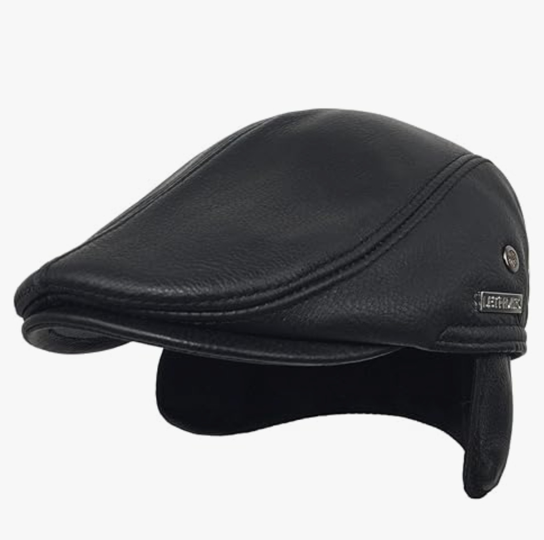 Leather Cabby/Driving Cap - Black