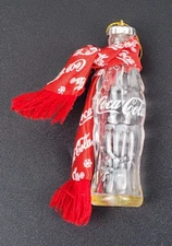 Vintage 1998 Coca-Cola Contour Bottle Replica Christmas Red Scarf Ornament