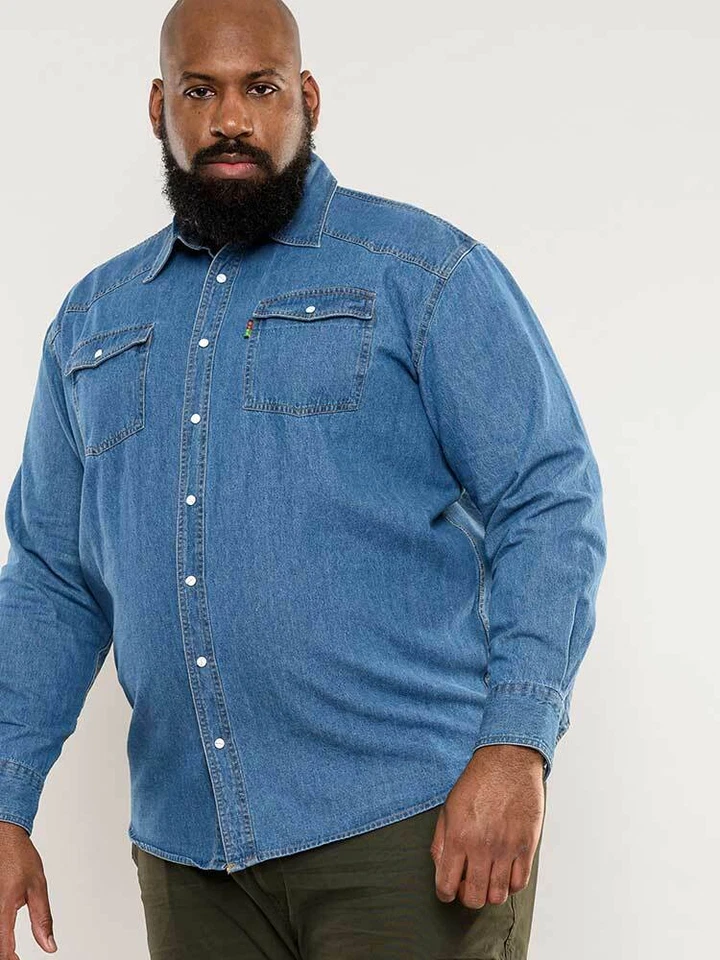 Мужская синяя джинсовая рубашка Duke с длинным рукавом классический западный стиль (112101) - Изображение 2 из 2