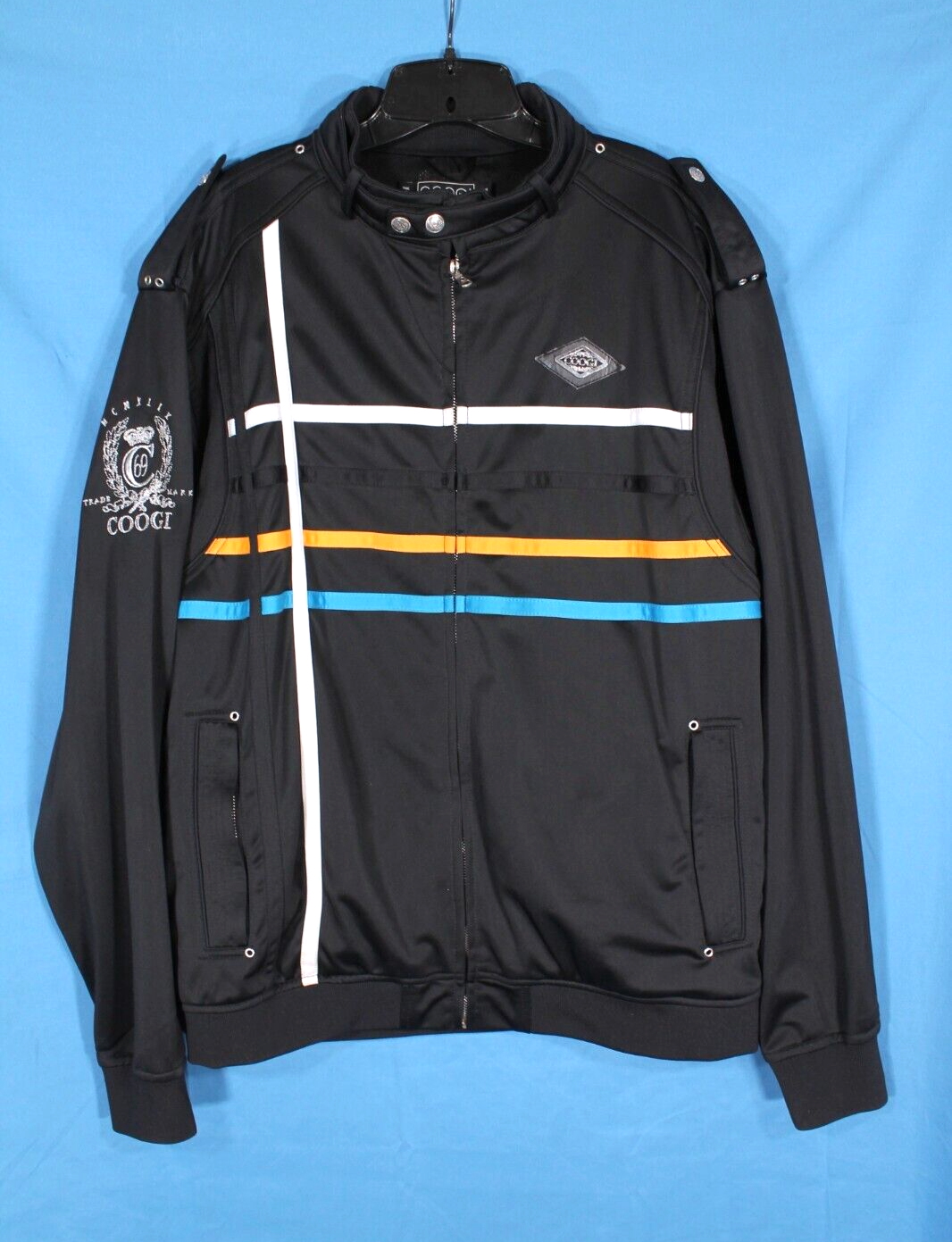 VTG COOGI Men's Black STRIPES & LOGO PRINT Zip STREETWEAR TRACK JACKET Sz XL