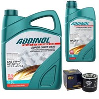 MotoröL Set Addinol 5W-40 Super Light 6 Liter + ÖLfilter FüR Renault 25 2.2 B29