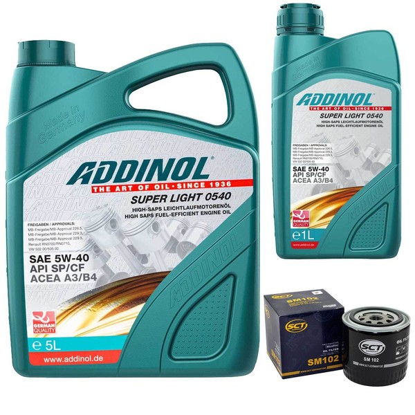 MotoröL Set Addinol 5W-40 Super Light 6 Liter + ÖLfilter FüR Renault 25 2.2 B29-image