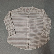 St Tropez West Linen Shirt Women M Striped Button Academia Coastal Grandma Boho