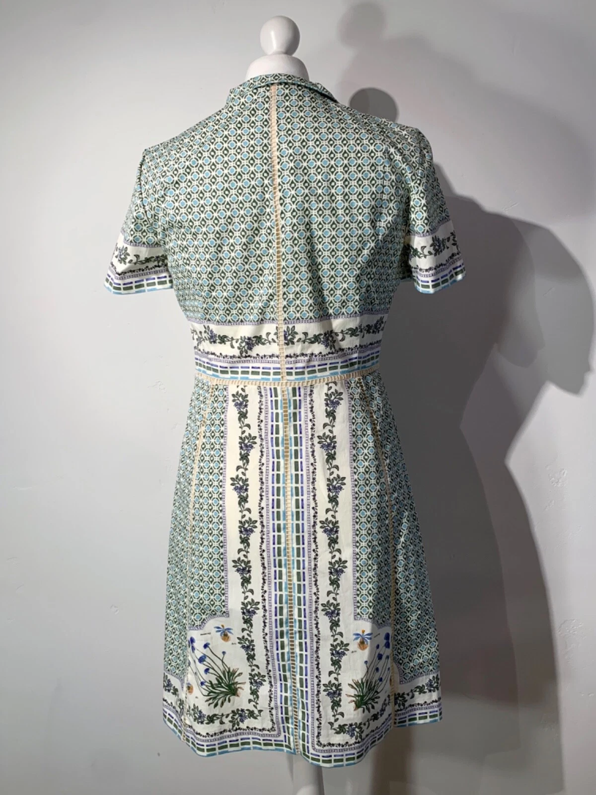 Abito camicia Tory Burch Talia botanico floreale passerella cotone croccante us6 uk 8 10