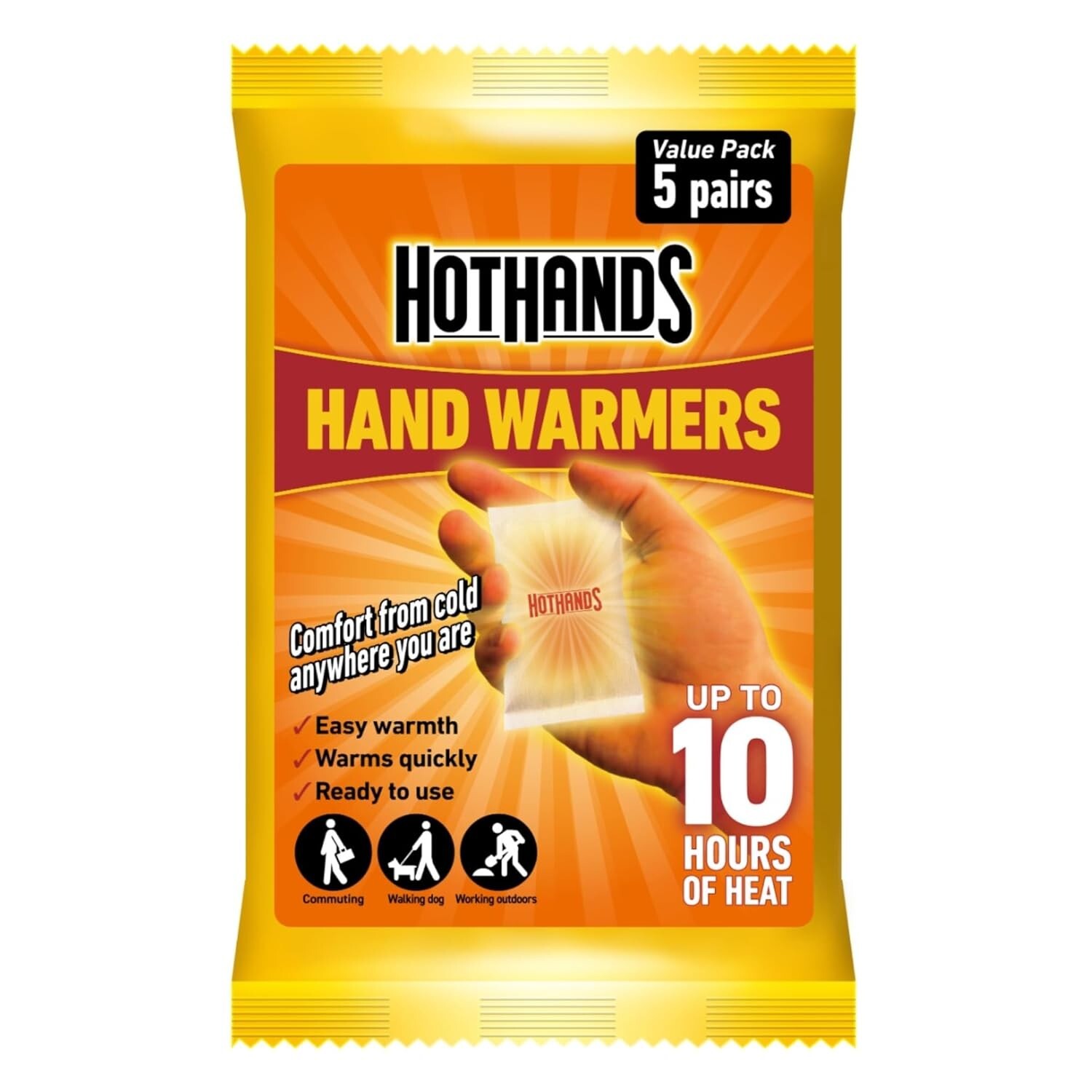 HOTHANDS Hand Warmers Value Pack - Total of 5 Pairs (5 x 2 Warmers)10 Hours HEAT