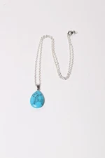Cadena Plateada colgante Lagrima piedra de Turquesa Curación Chapada En Plata 