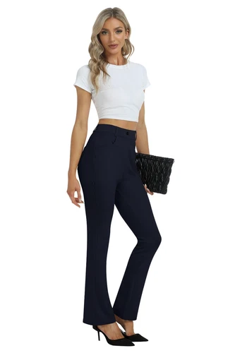 Women Bussiness Slacks Pant Soft Comfy Elastic Casual Stretch Bootcut Trousers - Picture 20 of 66
