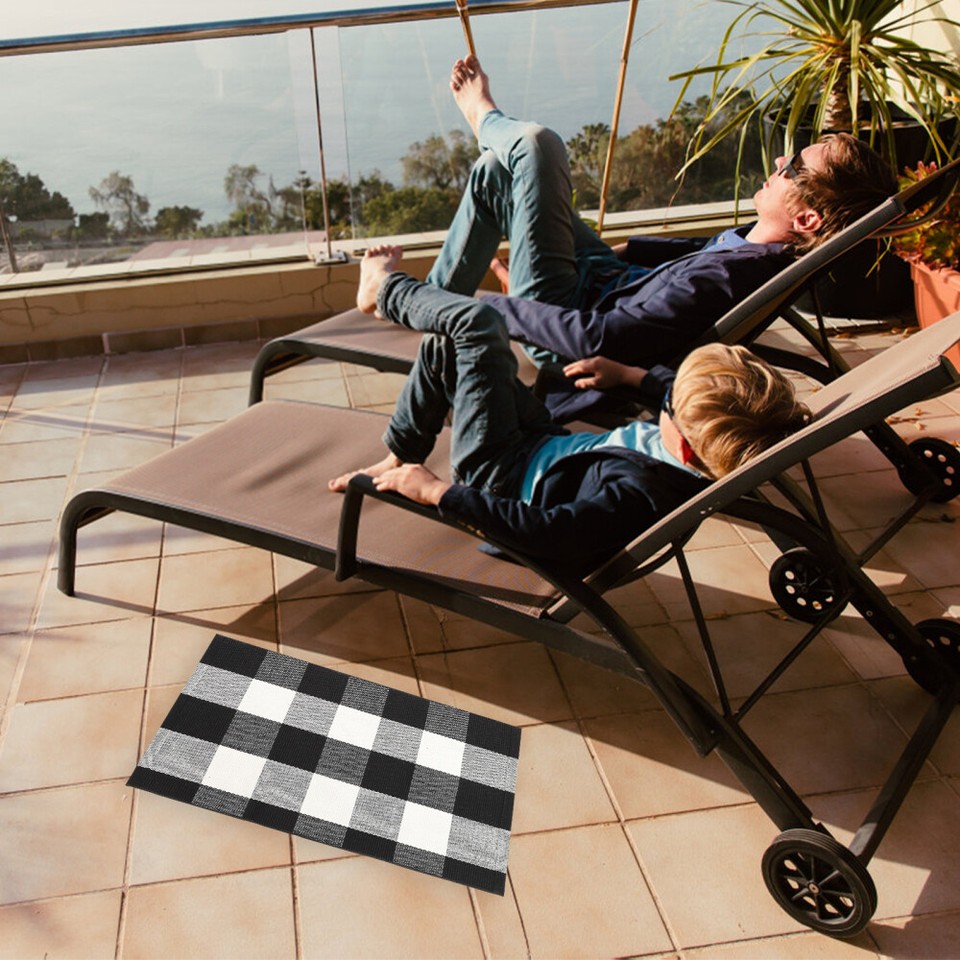 Bathroom Carpet Checkered Rug Front Door Outdoor Black and White eBay