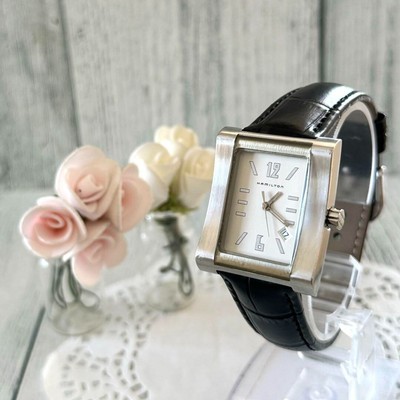 HAMILTON Silver Square 000032 28mm Analog Quartz Stainless Steel Leather
