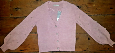 Hübsche George Damen-Cardigan lila/rosa Perlenstein verziert Größe S 8-10 neu