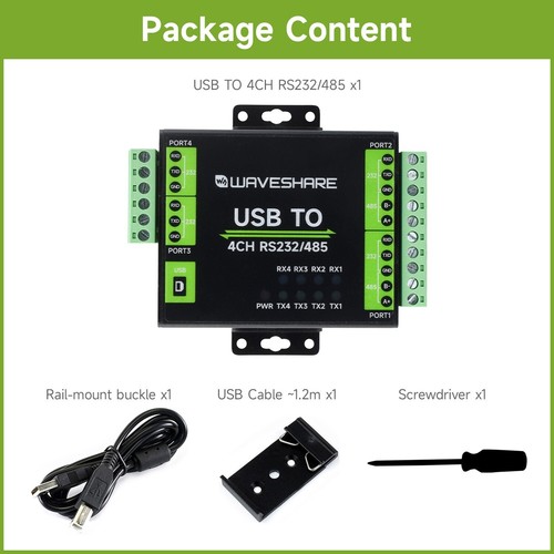 Waveshare Industrial Isolated USB To RS232/485 Converter, Original FT4232HL Chip - 第 2/12 張圖片