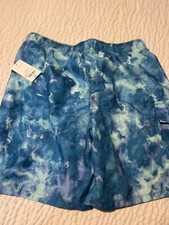 Boy's Husky Medium 10/12 Outdoor Oasis Blue Swim Trunks Drawstring Pocket NWT 