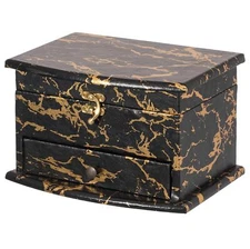 Vintiquewise Black and Gold Marble Decorative Modern Wooden Jewelry Box Holde...