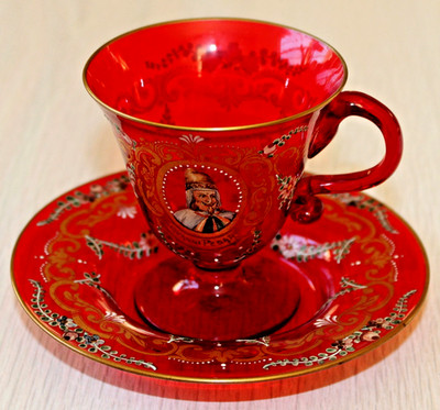 ARDALT Italy Venetian Glass Giovanni Pesaro (Doges Of  Venice) Cup & Saucer MINT