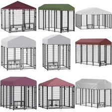 PawHut Outdoor Dog Kennel, Dog Playpen w/ Rotating Bowl Holders Cover