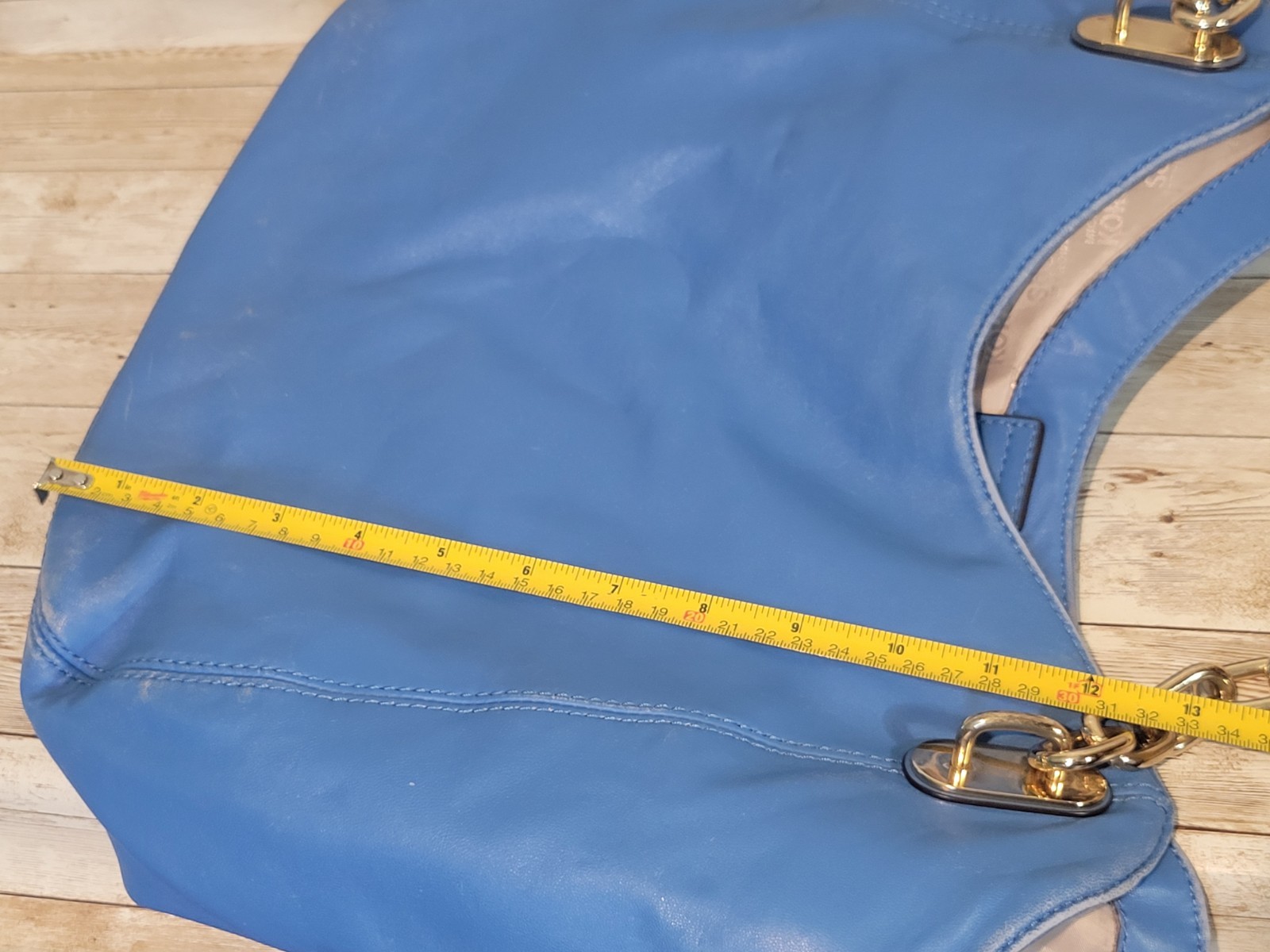 Michael Kors Leather Blue Lillie Tote Double Chain Handle Shoulder Bag Purse thumbnail 16