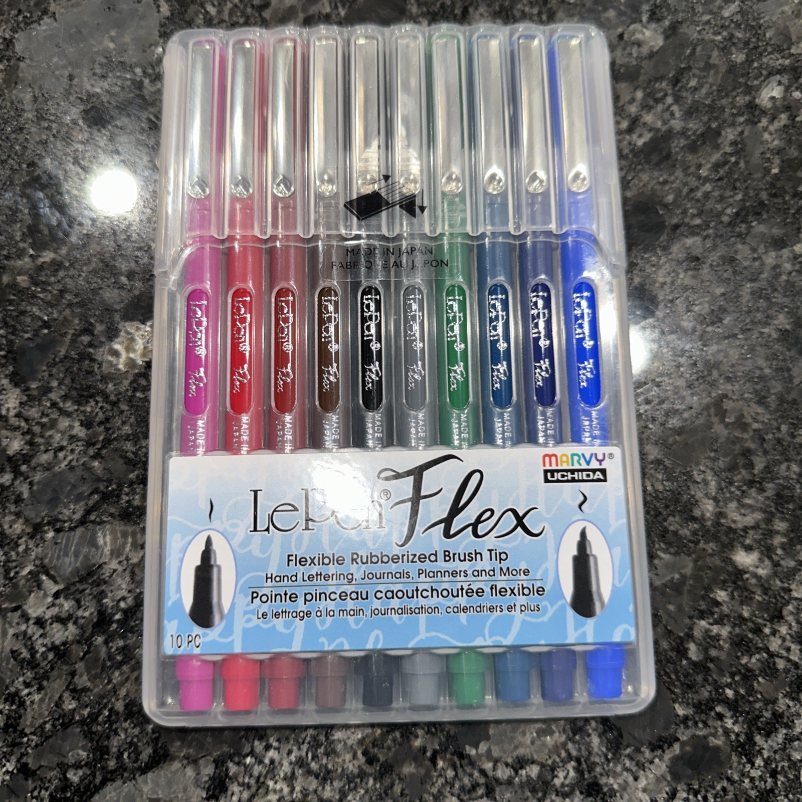 Marvy Uchida Le Flex 10 Piece Set Writing Pen, Primary Color