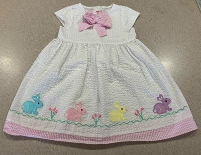 Goodlad Toddler Girls 4T White Pink Seersucker Gingham Bunny Dress Easter Spring
