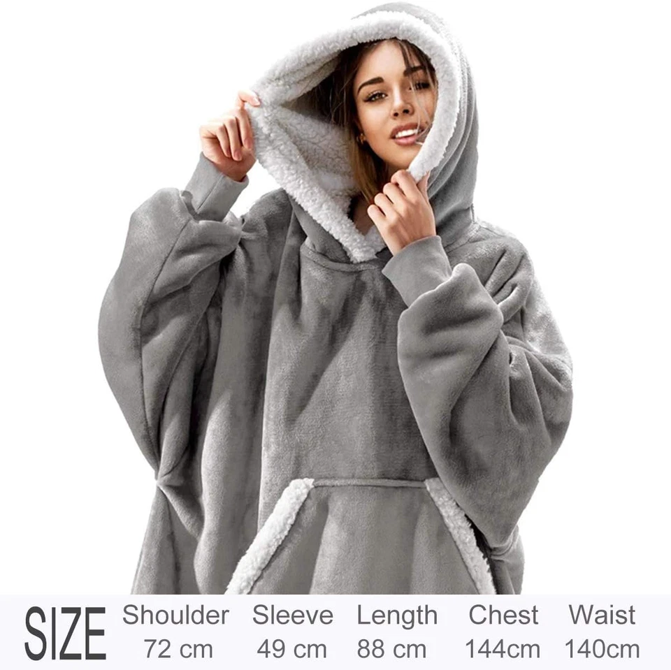 Felpa Con Cappuccio Oversize, Sherpa Coperta Con Cappuccio Super Morbida E Calda - Immagine 3 di 4