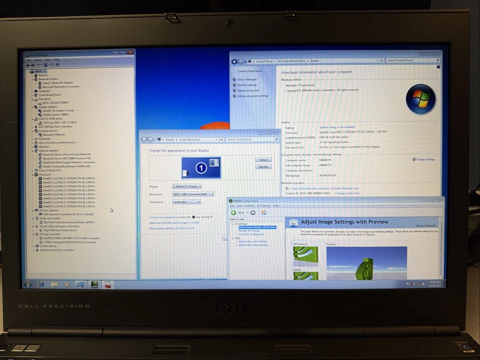Dell Precision M4600 i7-2720QM @ 2.20GHz 8GB RAM 40GB SSD Nvidia 1000M Win7 - Imagem 3 de 4