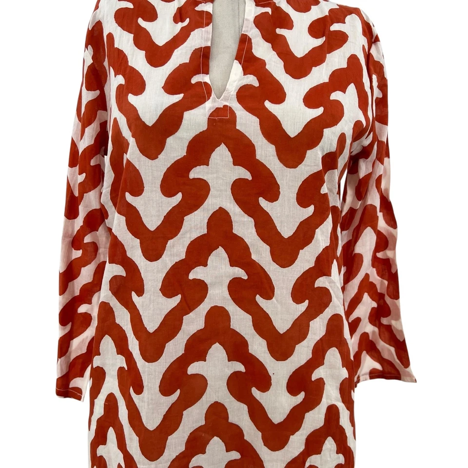 NWT Roberta Roller Rabbit Gala Kurta Tunic Persimmon Print Size XS - Image 3 of 4