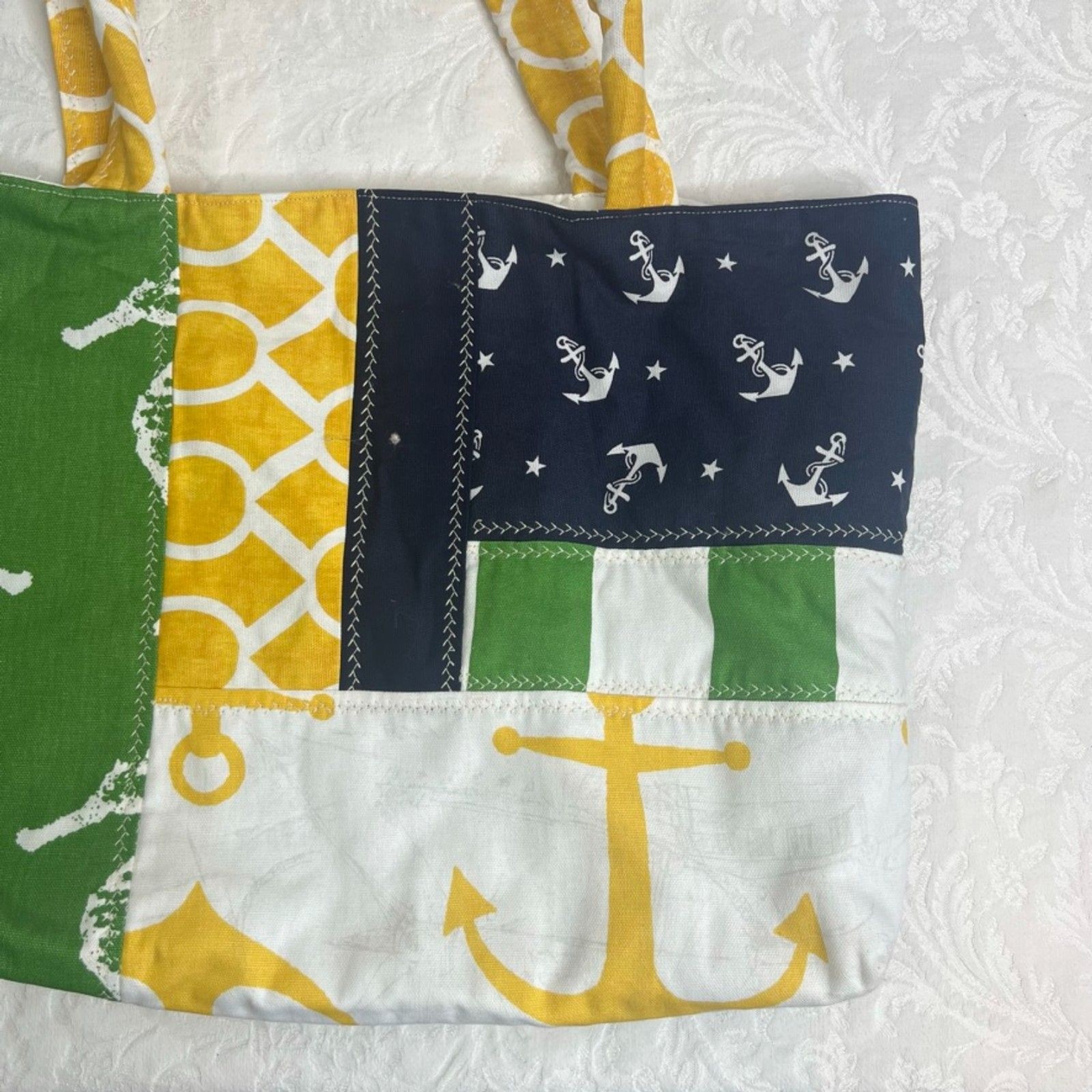 Nautical Beachy Colorblock Patchwork Tote Bag Han… - image 5