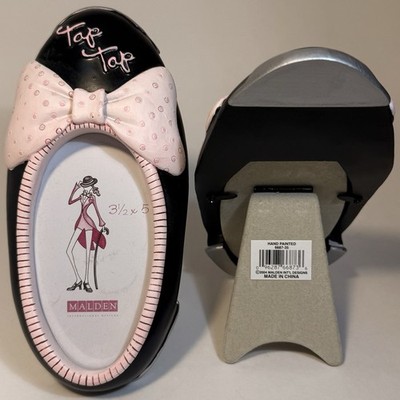 Hand Painted Ceramic Malden Tap Dance Photo Frame Pink Black NEW 3.5  x 5.0 