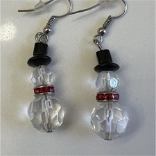 Snowman Dangle Earrings Red Accents Holiday Winter Theme