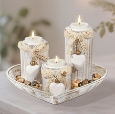 GoMaihe Tealight Candle Holders with Tray: 3-Pcs Wooden Candlestick Set for Wed