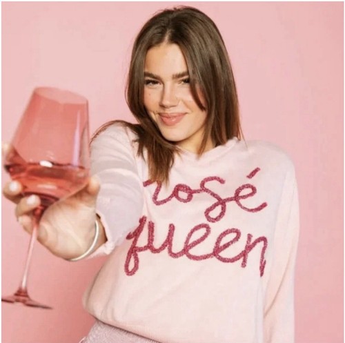 Queen Of Sparkles, Rosé Queen, Party Sweater w/Sparkle + Sequins, Sz XXL