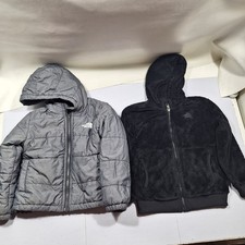 The North Face Boy's Grey Quilted fleece Reversible Jacket sz 4 5 lot