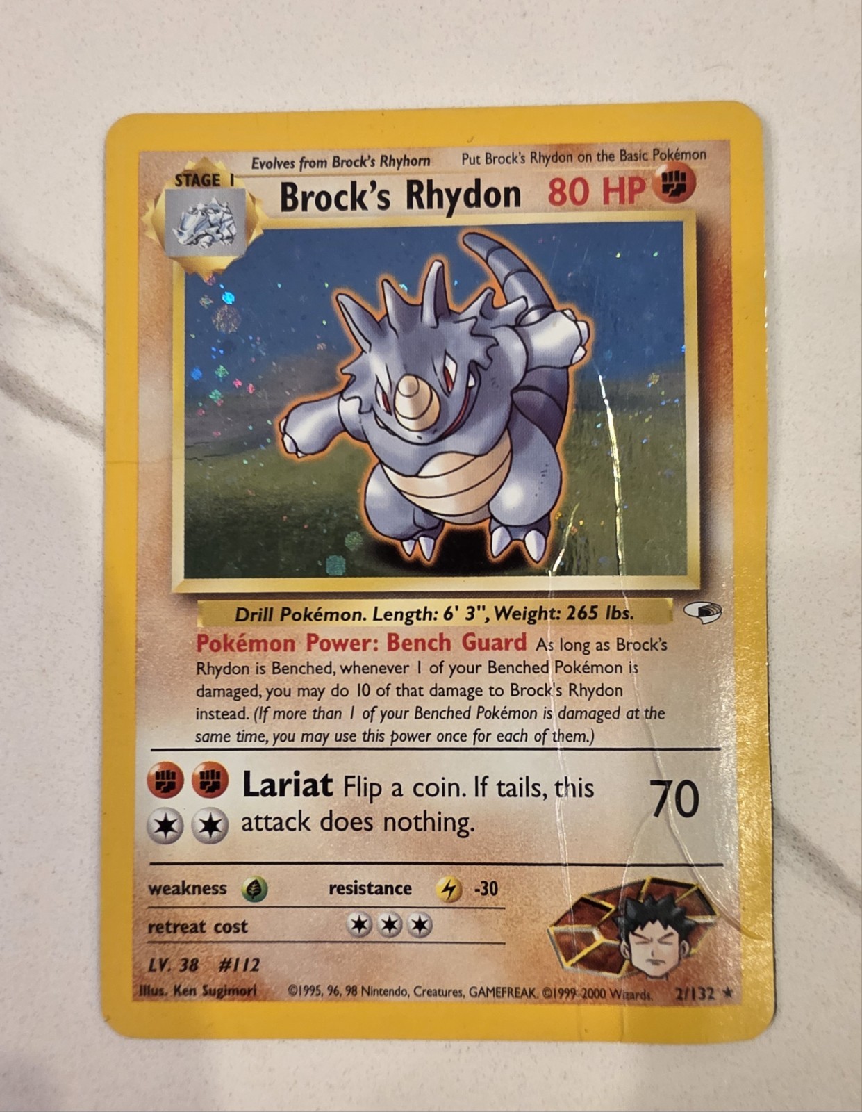 Pokémon Brock's Rhydon 2/132 Holo Rare - 2000 Unlimited Gym Heroes - HP
