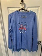 Life Is Good Blue Flamingo Graphic Long Sleeve  Size Xl