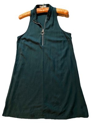 Mango Casual dress Sz 4 Sleeveless Zip Front Dark Pine Green
