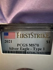 2021 PCGS MS70 American Silver Eagle Type 1 First Strike 1 oz .999 Silver