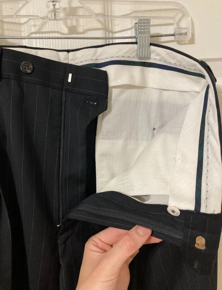 Traje De Colección Años 90 Ralph Lauren Etiqueta Verde Negro Rayas, 40XL, 32Wx32L Foto 3 de 4