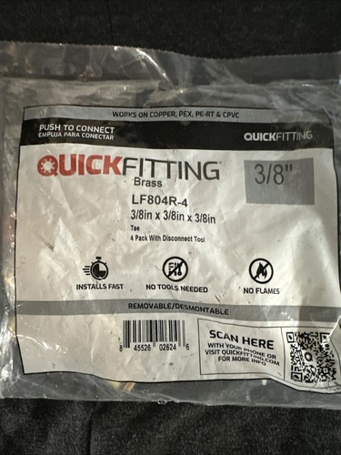 (4-Pk) QuickFitting Push-to-Connect Coupling Fitting w/Disconnect Tool Brass 3/8