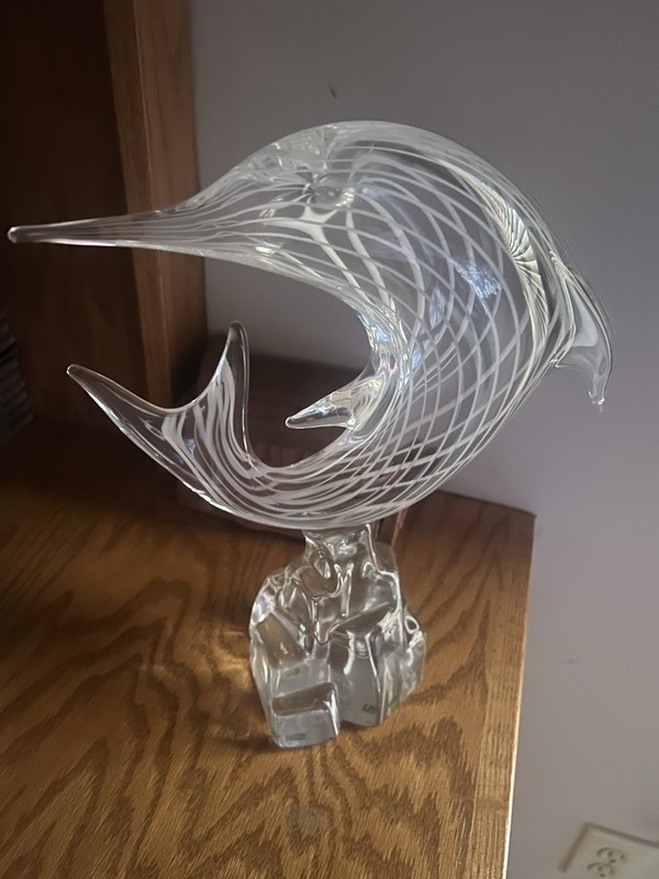 Vintage Licio Zanetti Signed Murano Art Glass Dolphin Fish Figure 13" Stripes