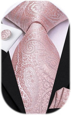 Mens Paisley Striped Tie and Handkerchief Cufflinks Tie Set for Men Wedding Busi